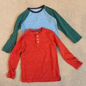 Boys Primary Long Sleeve Henley & Raglan Shirt Set (2) Blue/Green/Red - Sz 6-7